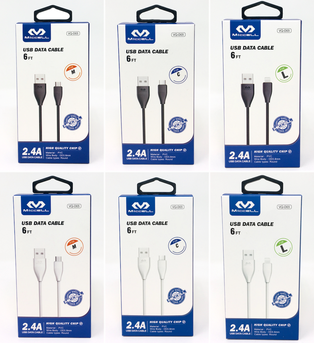 S1020 Miccell USB Data Cable 6ft (VQ-D03) Box pack (na)